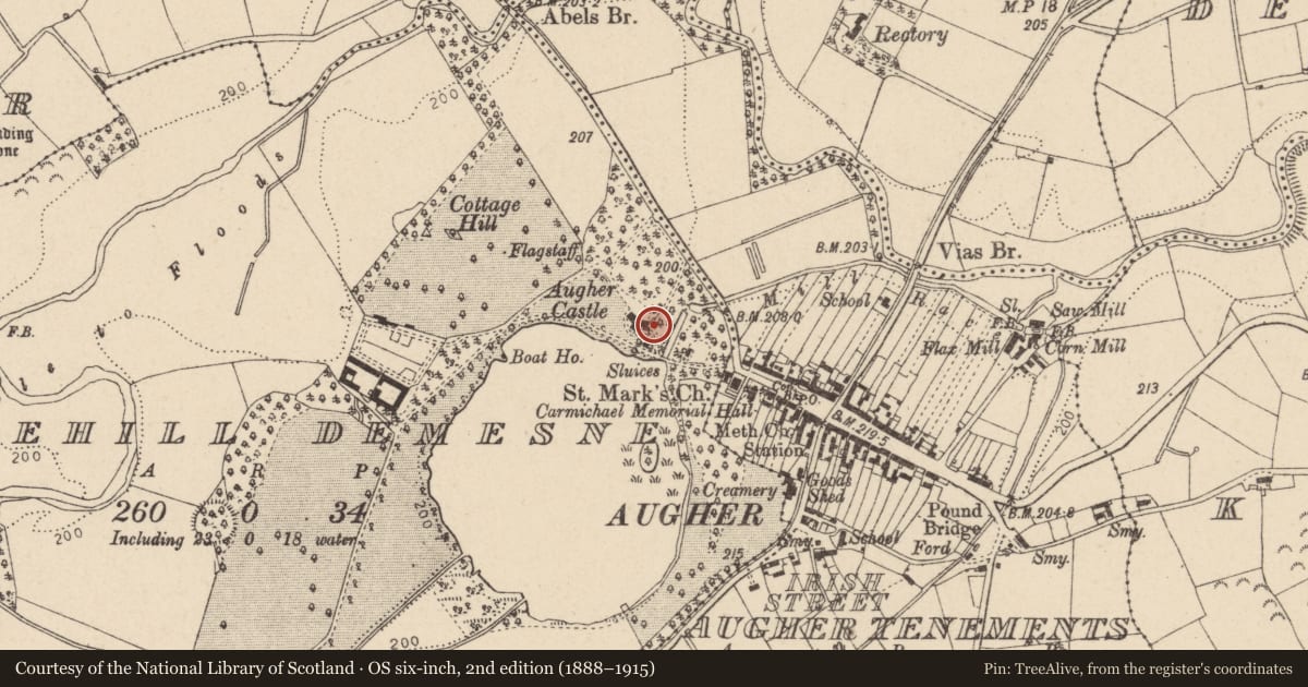 Ordnance Survey six-inch map, 2nd edition (1888–1915) covering the location of Gateway In Bawn Wall, Mid Ulster, with a pin at the register's coordinates