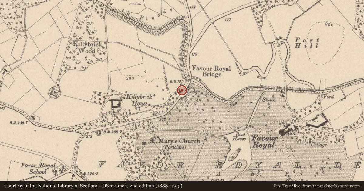 Ordnance Survey six-inch map, 2nd edition (1888–1915) covering the location of West Lodge, Mid Ulster, with a pin at the register's coordinates
