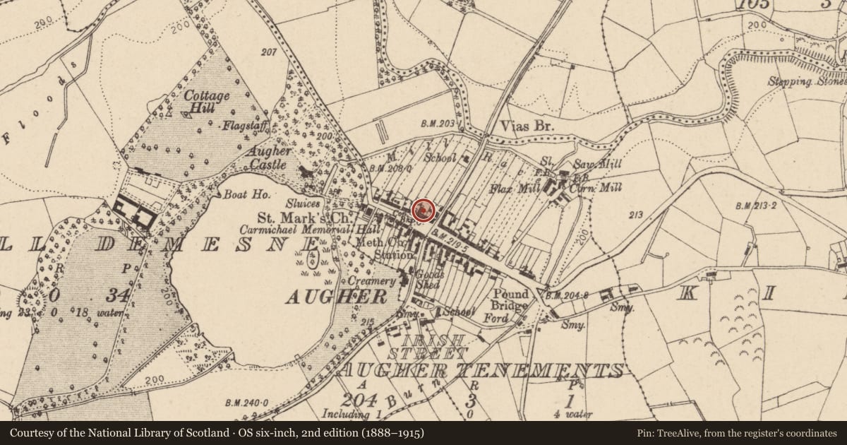 Ordnance Survey six-inch map, 2nd edition (1888–1915) covering the location of 20-22 Main St., Mid Ulster, with a pin at the register's coordinates