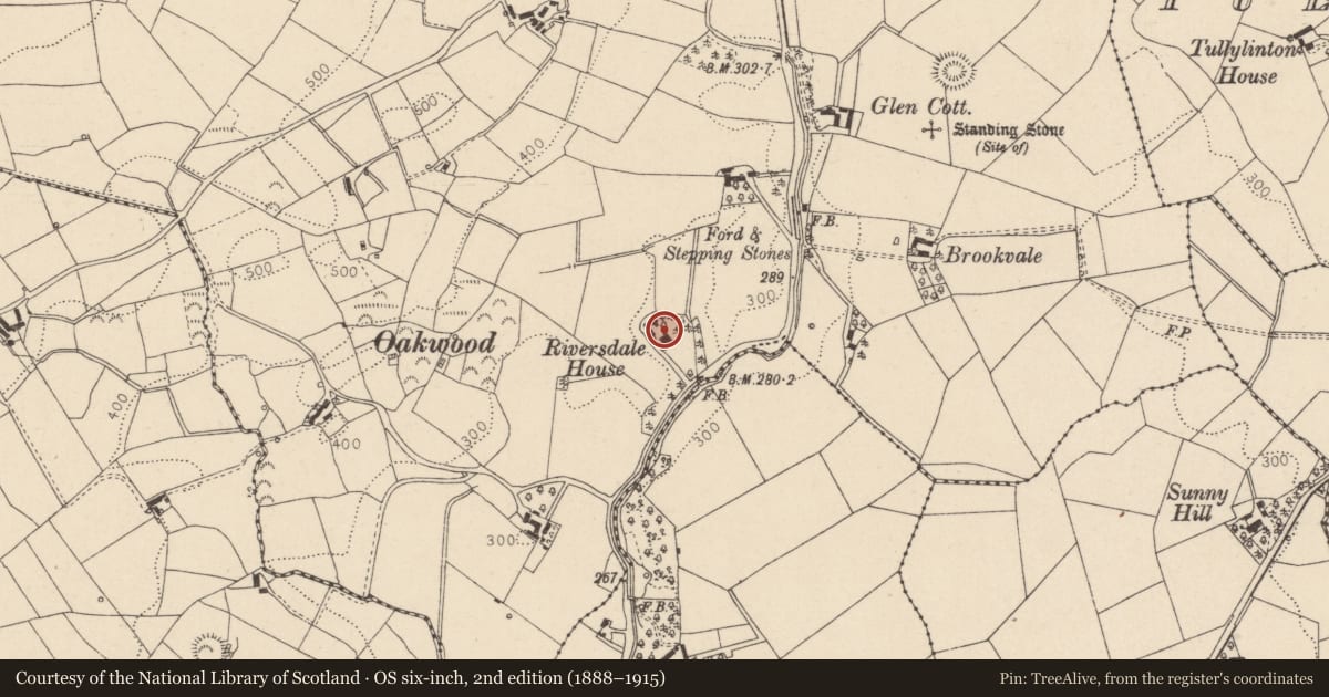 Ordnance Survey six-inch map, 2nd edition (1888–1915) covering the location of Riversdale House, Mid Ulster, with a pin at the register's coordinates