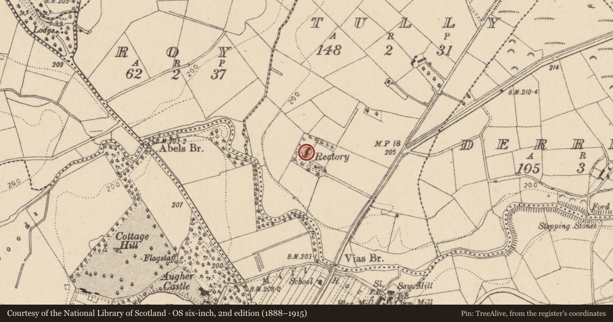 Ordnance Survey six-inch map, 2nd edition (1888–1915) covering the location of The Old Rectory, Mid Ulster, with a pin at the register's coordinates