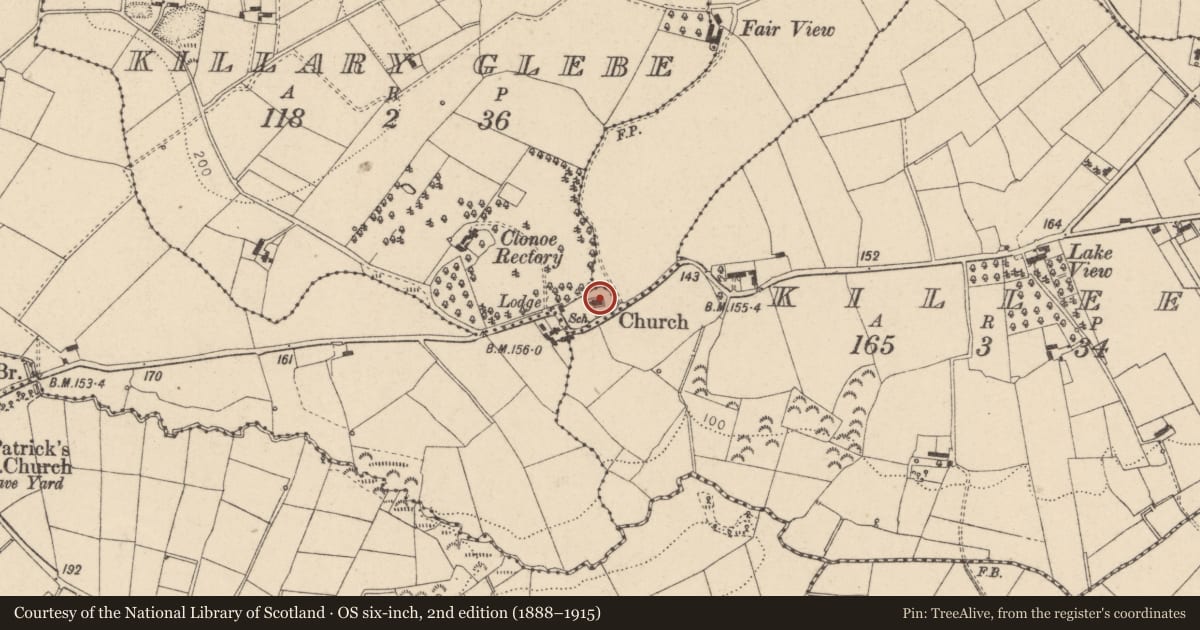 Ordnance Survey six-inch map, 2nd edition (1888–1915) covering the location of St. Michael'S Church, Mid Ulster, with a pin at the register's coordinates