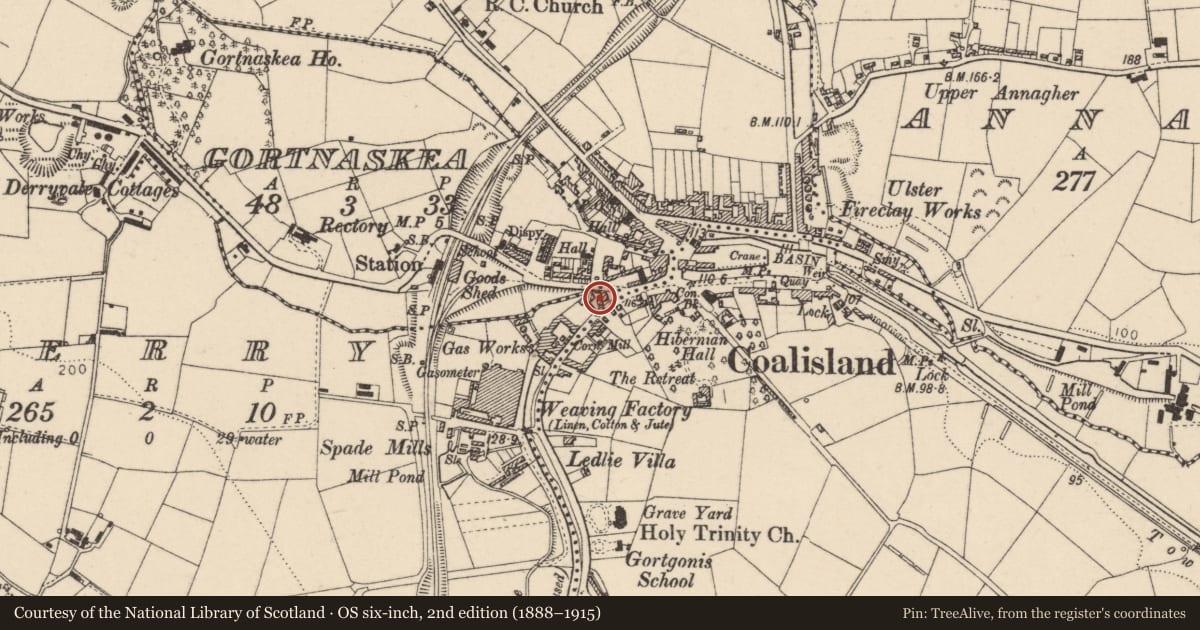 Ordnance Survey six-inch map, 2nd edition (1888–1915) covering the location of First Trust Bank, Mid Ulster, with a pin at the register's coordinates