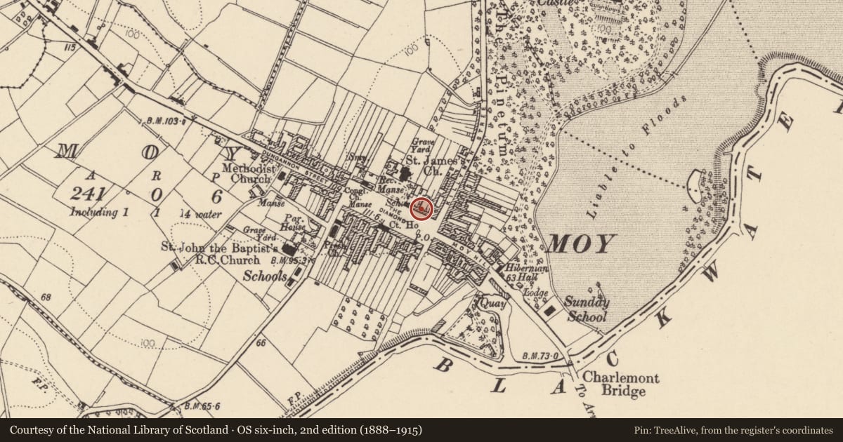 Ordnance Survey six-inch map, 2nd edition (1888–1915) covering the location of 43 The Square, Mid Ulster, with a pin at the register's coordinates