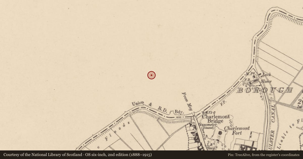 Ordnance Survey six-inch map, 2nd edition (1888–1915) covering the location of 3 The Square, Mid Ulster, with a pin at the register's coordinates