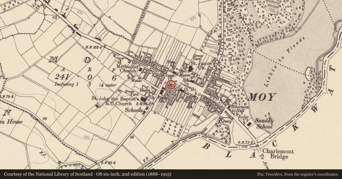 Ordnance Survey six-inch map, 2nd edition (1888–1915) covering the location of 23 The Square, Mid Ulster, with a pin at the register's coordinates