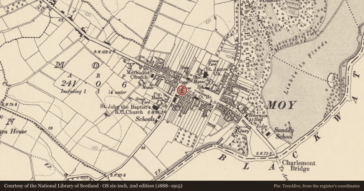 Ordnance Survey six-inch map, 2nd edition (1888–1915) covering the location of The Village Bar, Mid Ulster, with a pin at the register's coordinates