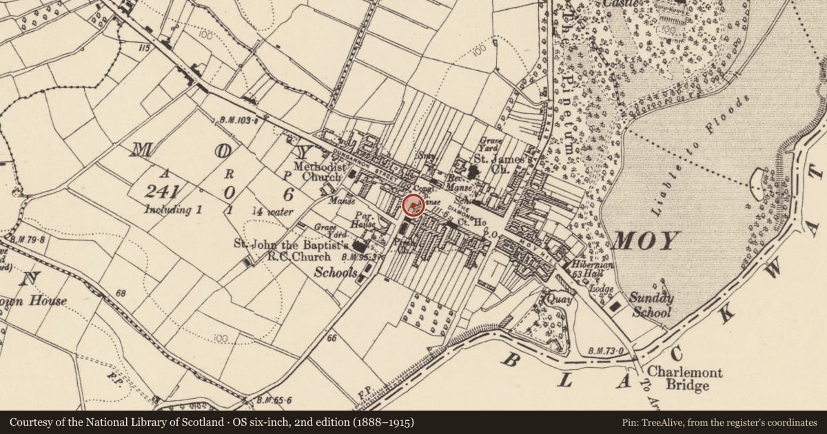 Ordnance Survey six-inch map, 2nd edition (1888–1915) covering the location of Presbyterian Manse, Mid Ulster, with a pin at the register's coordinates