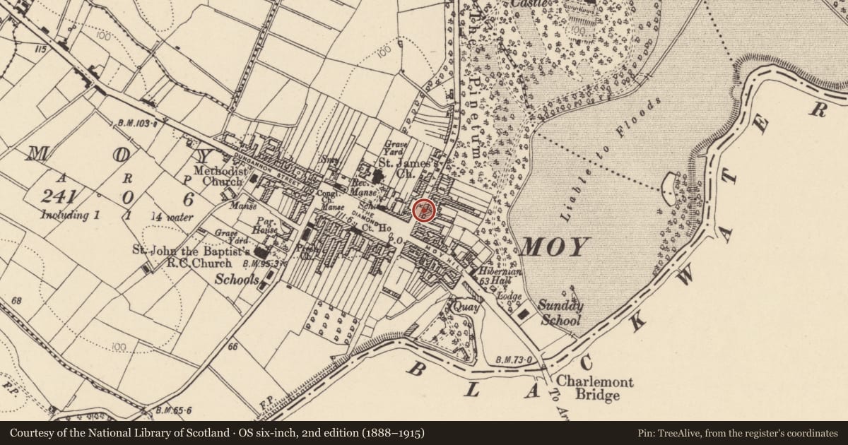 Ordnance Survey six-inch map, 2nd edition (1888–1915) covering the location of Ye Olde Oak Bar, Mid Ulster, with a pin at the register's coordinates