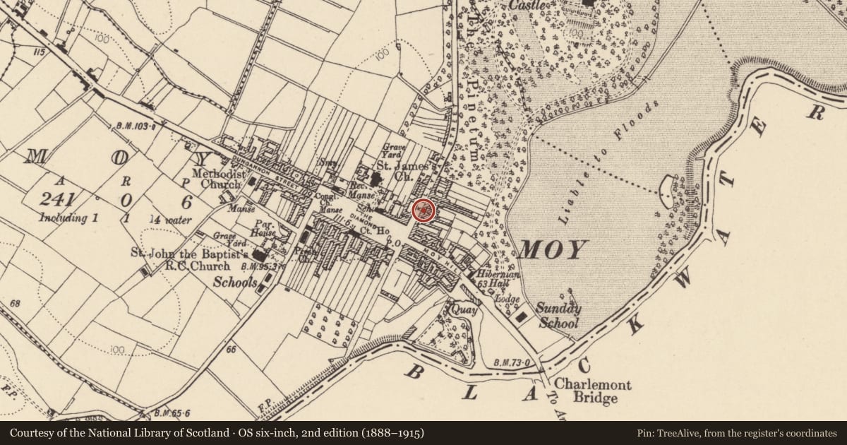 Ordnance Survey six-inch map, 2nd edition (1888–1915) covering the location of Ye Olde Oak Bar, Mid Ulster, with a pin at the register's coordinates