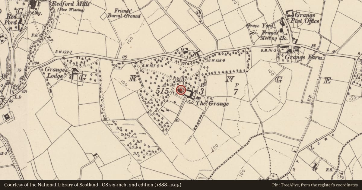Ordnance Survey six-inch map, 2nd edition (1888–1915) covering the location of The Grange, Mid Ulster, with a pin at the register's coordinates