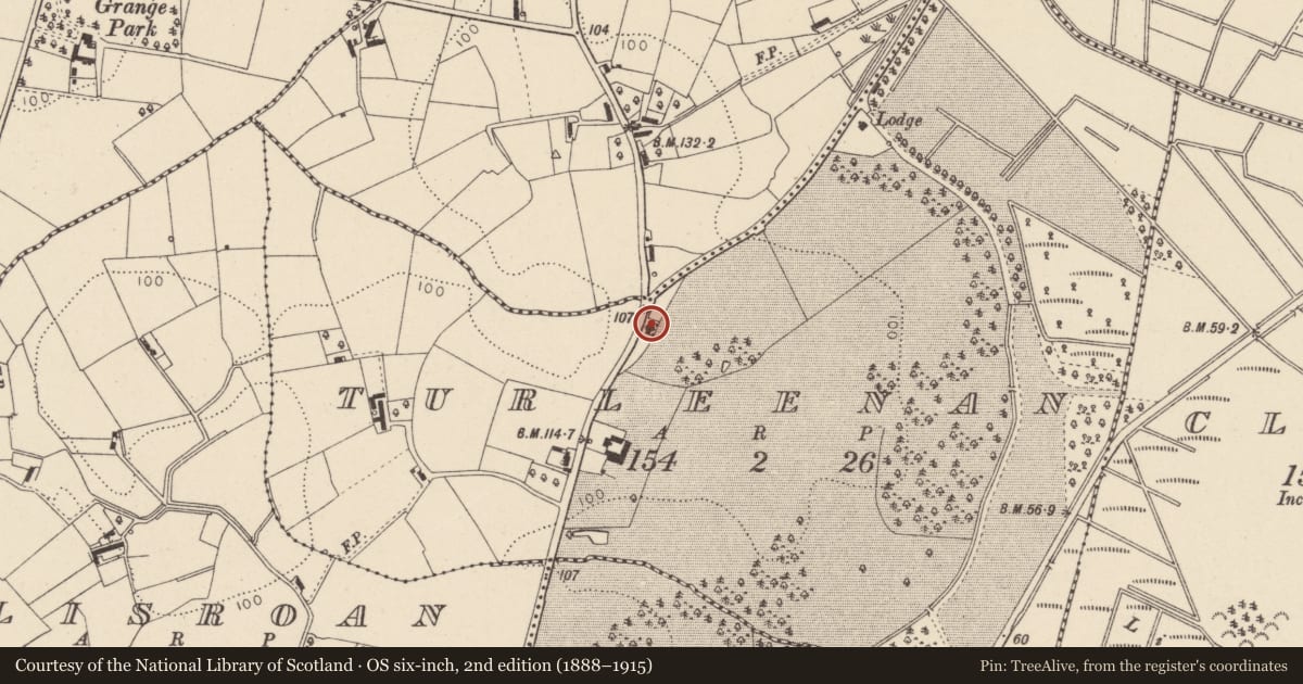 Ordnance Survey six-inch map, 2nd edition (1888–1915) covering the location of 166 Trew Mount Road, Mid Ulster, with a pin at the register's coordinates