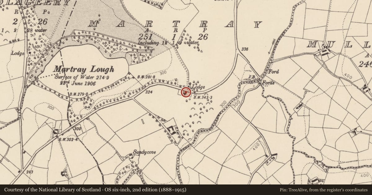 Ordnance Survey six-inch map, 2nd edition (1888–1915) covering the location of Suitor'S Cottage, Mid Ulster, with a pin at the register's coordinates