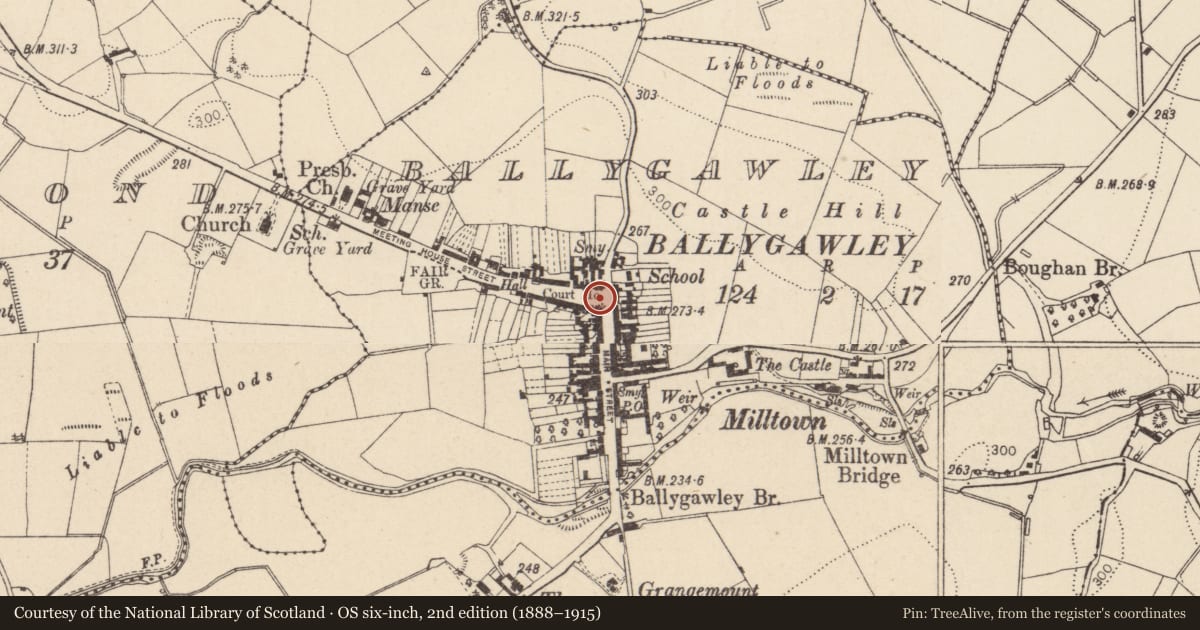 Ordnance Survey six-inch map, 2nd edition (1888–1915) covering the location of Pump, Ballygawley, Mid Ulster, with a pin at the register's coordinates