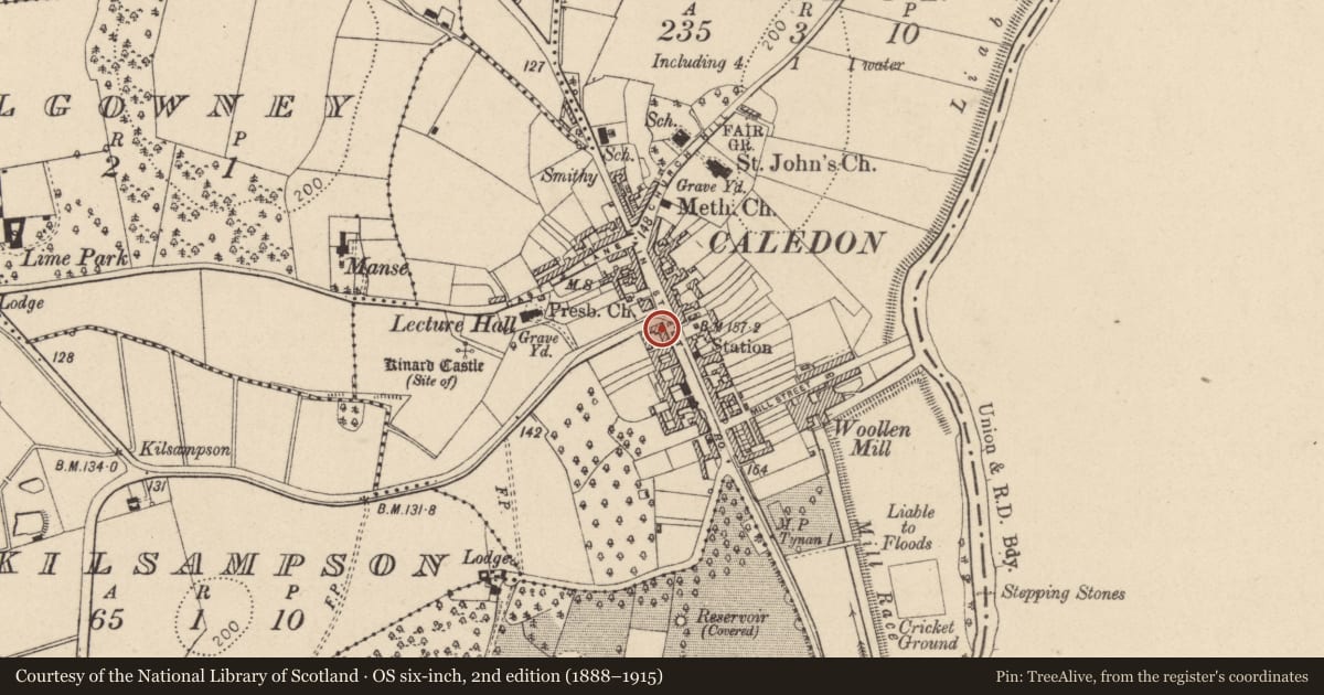 Ordnance Survey six-inch map, 2nd edition (1888–1915) covering the location of 47, 48 AND 49 Main St., Mid Ulster, with a pin at the register's coordinates