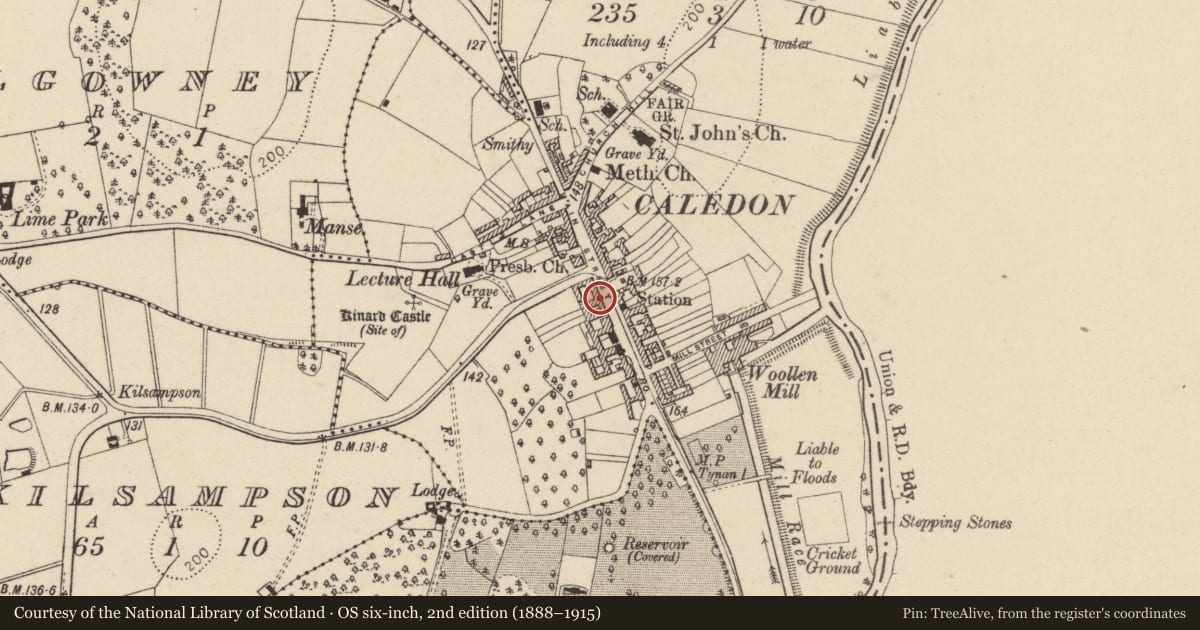 Ordnance Survey six-inch map, 2nd edition (1888–1915) covering the location of 46 Main St., Mid Ulster, with a pin at the register's coordinates