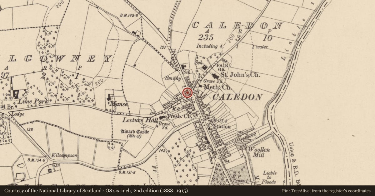 Ordnance Survey six-inch map, 2nd edition (1888–1915) covering the location of The Corner House Bar, Mid Ulster, with a pin at the register's coordinates