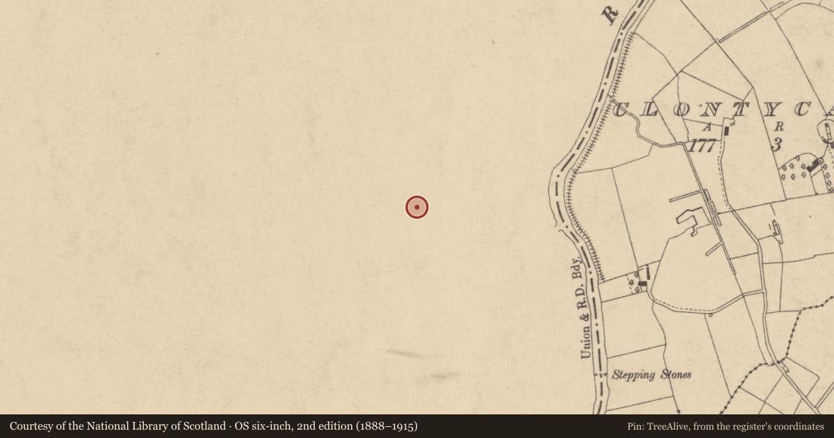 Ordnance Survey six-inch map, 2nd edition (1888–1915) covering the location of Prentice Memorial, Mid Ulster, with a pin at the register's coordinates