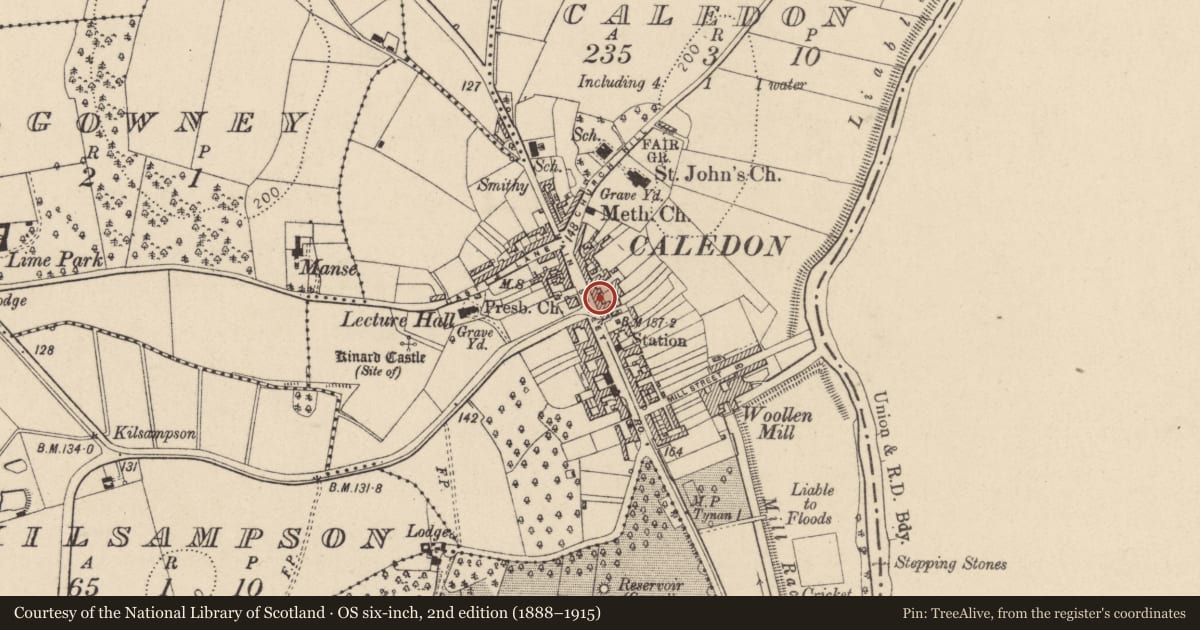 Ordnance Survey six-inch map, 2nd edition (1888–1915) covering the location of The Deerpark Bar, Mid Ulster, with a pin at the register's coordinates