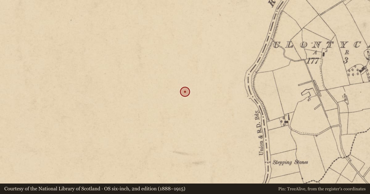 Ordnance Survey six-inch map, 2nd edition (1888–1915) covering the location of 22-23 Main St., Mid Ulster, with a pin at the register's coordinates