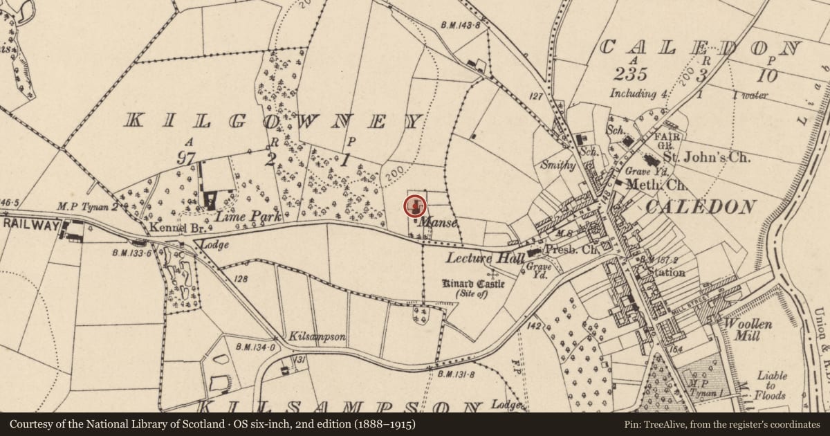 Ordnance Survey six-inch map, 2nd edition (1888–1915) covering the location of Presbyterian Manse, Mid Ulster, with a pin at the register's coordinates