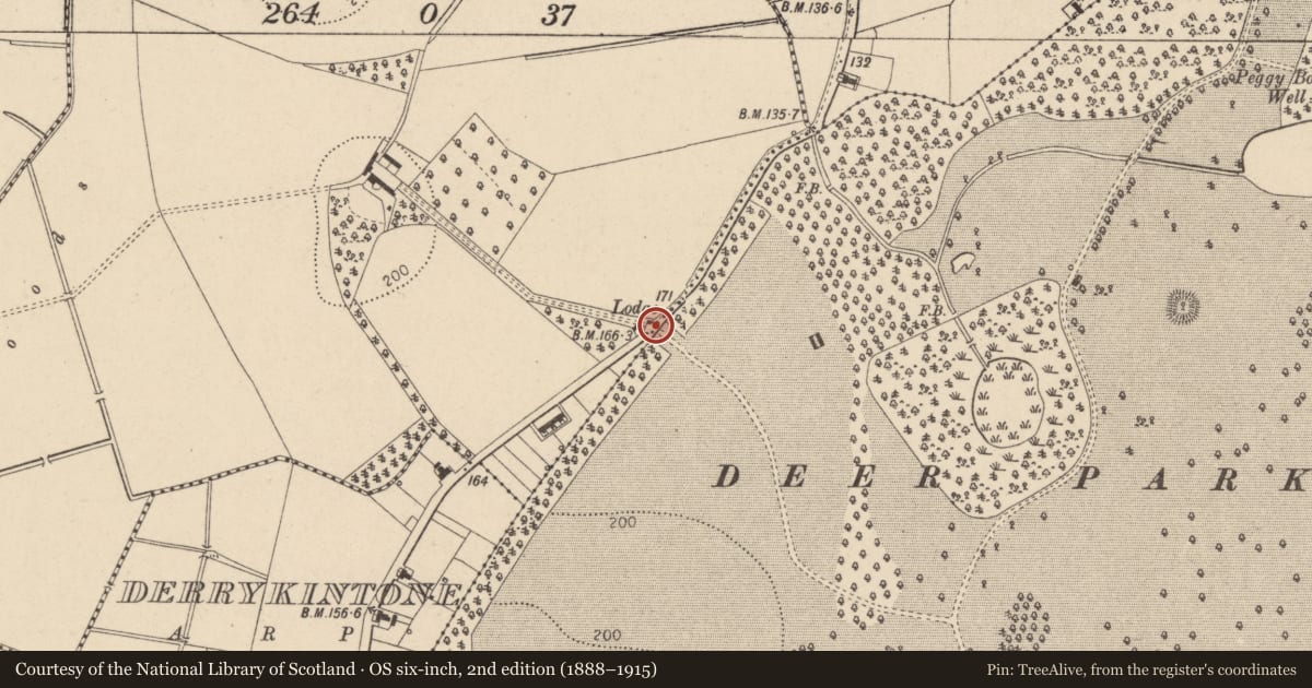 Ordnance Survey six-inch map, 2nd edition (1888–1915) covering the location of West Entrance Gates, Mid Ulster, with a pin at the register's coordinates