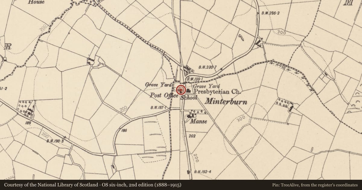 Ordnance Survey six-inch map, 2nd edition (1888–1915) covering the location of MINTERBURN (OLD) Primary School, Mid Ulster, with a pin at the register's coordinates