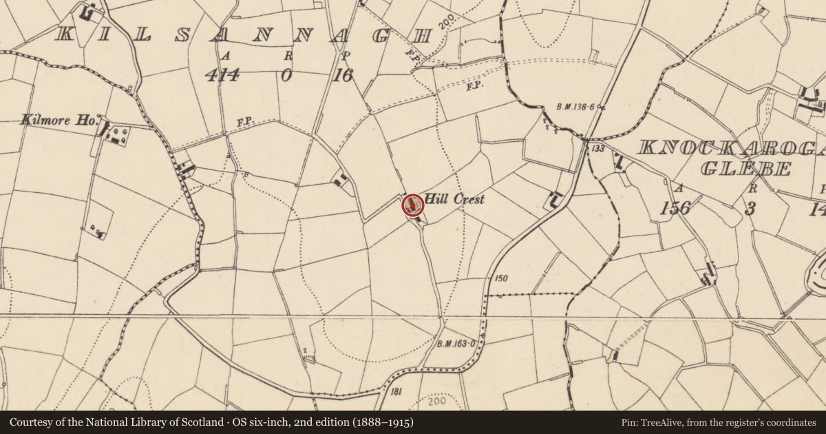 Ordnance Survey six-inch map, 2nd edition (1888–1915) covering the location of HILLCREST, Mid Ulster, with a pin at the register's coordinates