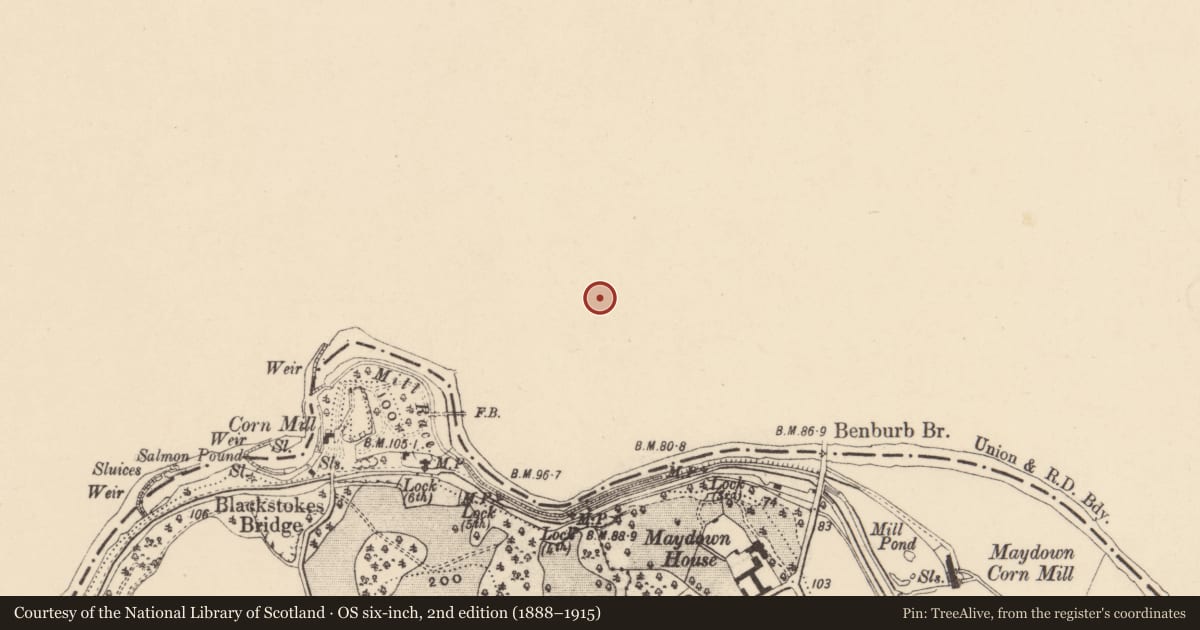 Ordnance Survey six-inch map, 2nd edition (1888–1915) covering the location of Servite Priory, Benburb, Mid Ulster, with a pin at the register's coordinates