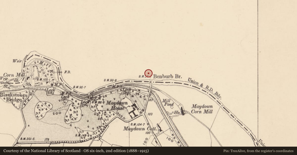Ordnance Survey six-inch map, 2nd edition (1888–1915) covering the location of Lodge at Benburb Bridge, 180 Maydown Road, Benburb, Dungannon, Co Tyrone, Mid Ulster, with a pin at the register's coordinates