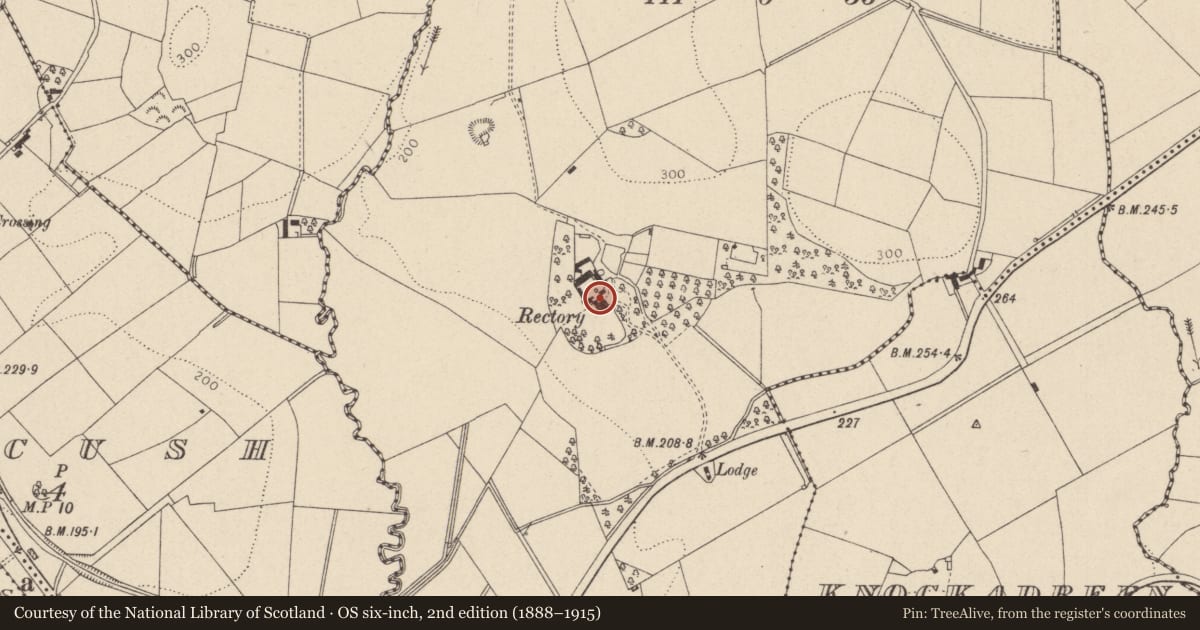 Ordnance Survey six-inch map, 2nd edition (1888–1915) covering the location of The Archdeaconry, Mid Ulster, with a pin at the register's coordinates