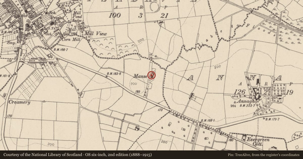 Ordnance Survey six-inch map, 2nd edition (1888–1915) covering the location of MANSE, Mid Ulster, with a pin at the register's coordinates