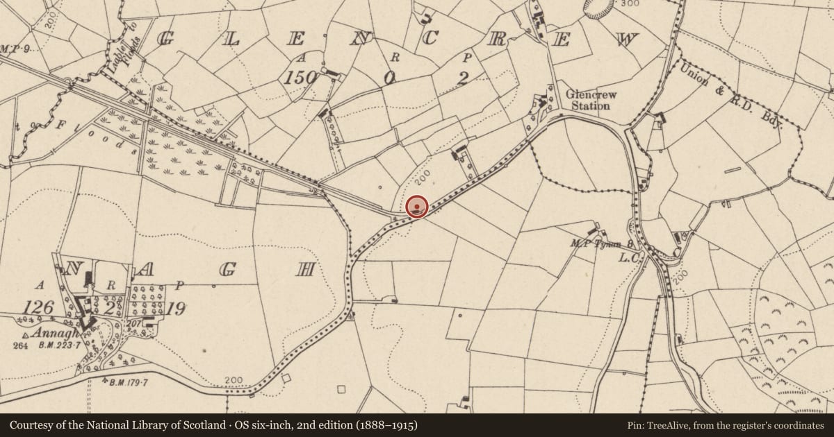 Ordnance Survey six-inch map, 2nd edition (1888–1915) covering the location of Level-Crossing Keepers House, Mid Ulster, with a pin at the register's coordinates