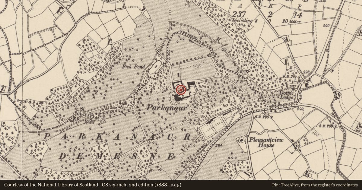 Ordnance Survey six-inch map, 2nd edition (1888–1915) covering the location of Parkanaur House, See Admin Comments, Mid Ulster, with a pin at the register's coordinates
