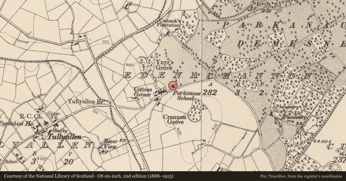 Ordnance Survey six-inch map, 2nd edition (1888–1915) covering the location of 27 Aughintober Road, Mid Ulster, with a pin at the register's coordinates