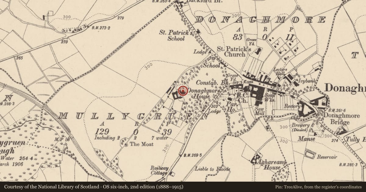 Ordnance Survey six-inch map, 2nd edition (1888–1915) covering the location of St. Joseph'S Convent Grammar School, Mid Ulster, with a pin at the register's coordinates