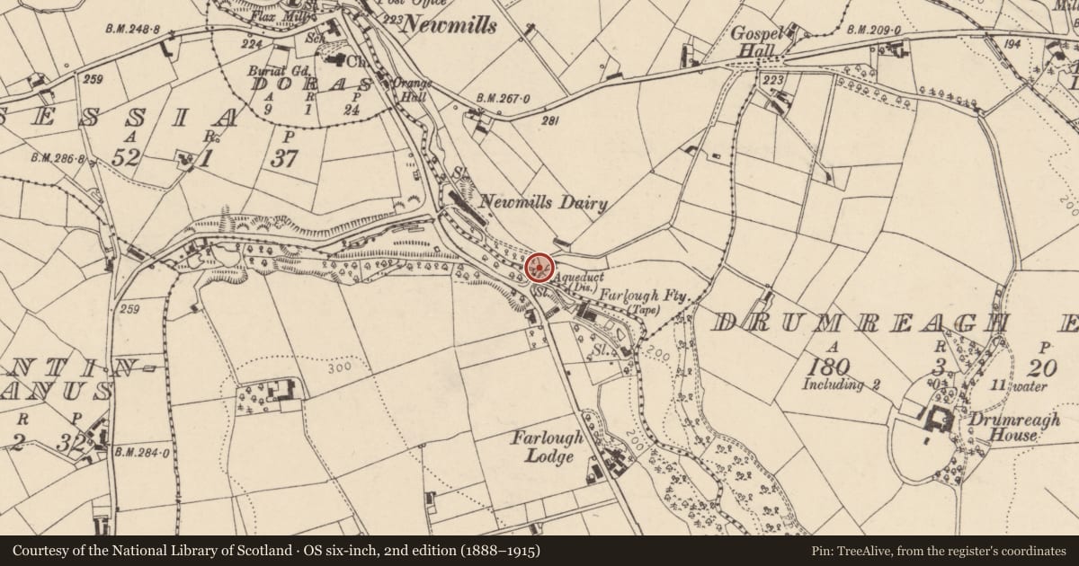Ordnance Survey six-inch map, 2nd edition (1888–1915) covering the location of Disused Aqueduct, Mid Ulster, with a pin at the register's coordinates