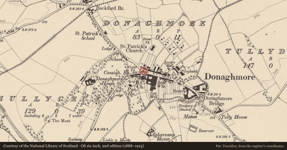 Ordnance Survey six-inch map, 2nd edition (1888–1915) covering the location of Gate Screen At St. Patrick'S Church, Mid Ulster, with a pin at the register's coordinates