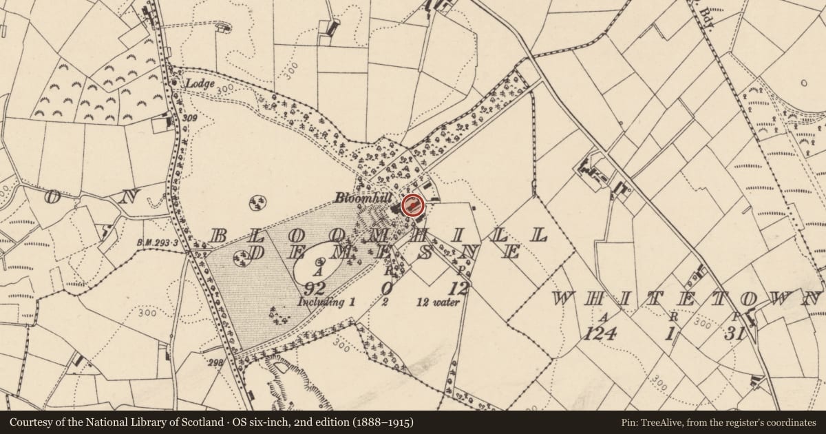 Ordnance Survey six-inch map, 2nd edition (1888–1915) covering the location of Outbuildings At Bloomhill, Mid Ulster, with a pin at the register's coordinates