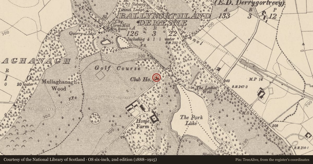 Ordnance Survey six-inch map, 2nd edition (1888–1915) covering the location of The East Golf House, Mid Ulster, with a pin at the register's coordinates