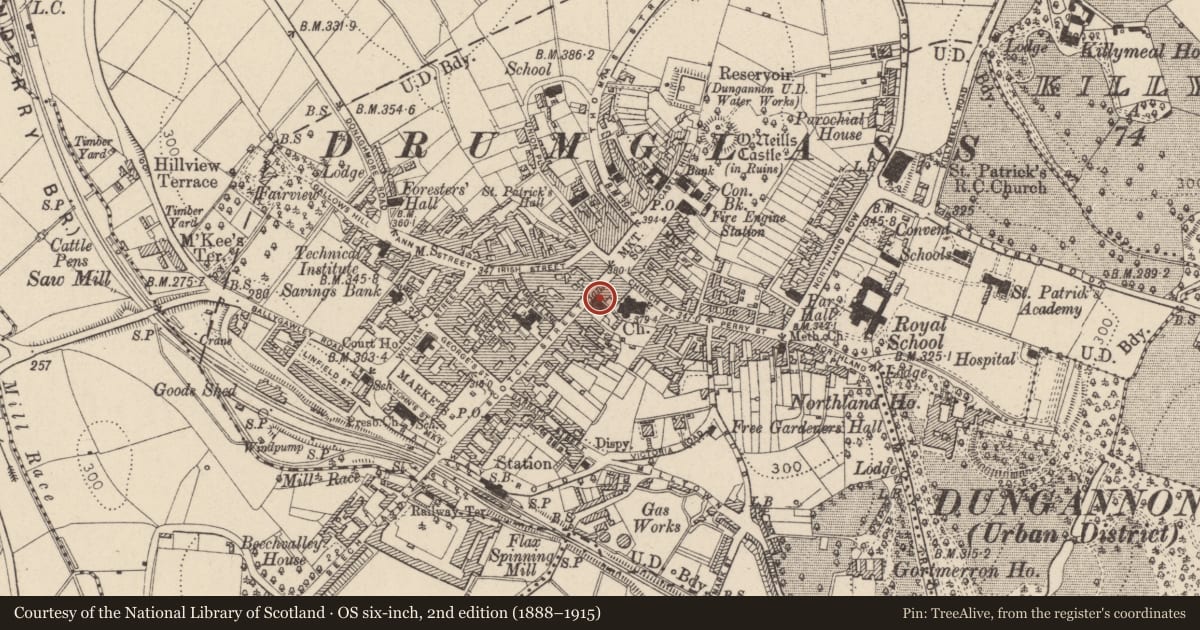 Ordnance Survey six-inch map, 2nd edition (1888–1915) covering the location of Allied Irish Bank, Mid Ulster, with a pin at the register's coordinates