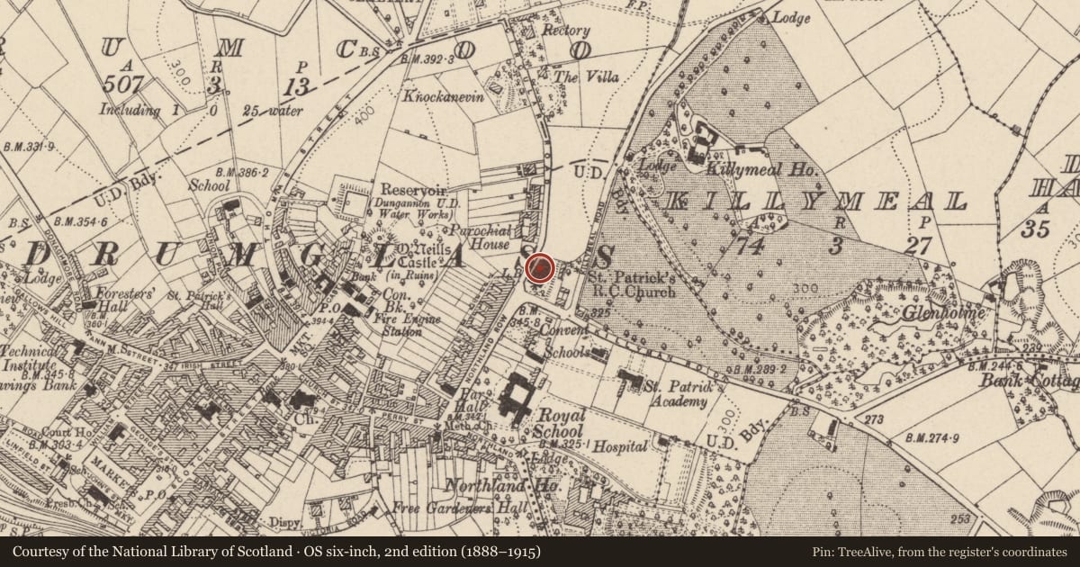 Ordnance Survey six-inch map, 2nd edition (1888–1915) covering the location of St. Patrick'S R C CHURCH, Mid Ulster, with a pin at the register's coordinates