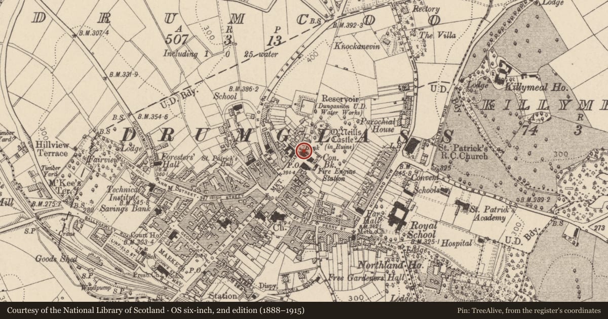 Ordnance Survey six-inch map, 2nd edition (1888–1915) covering the location of Former Bank Of Ireland, Mid Ulster, with a pin at the register's coordinates