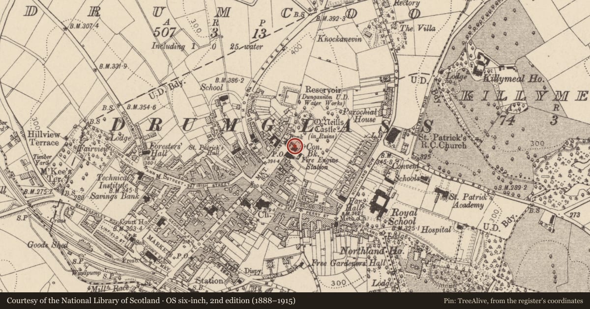Ordnance Survey six-inch map, 2nd edition (1888–1915) covering the location of Former RUC Station, Mid Ulster, with a pin at the register's coordinates