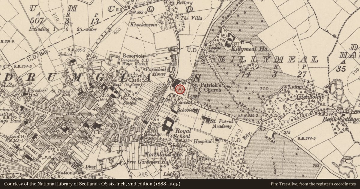 Ordnance Survey six-inch map, 2nd edition (1888–1915) covering the location of 4 Killyman Road, Mid Ulster, with a pin at the register's coordinates