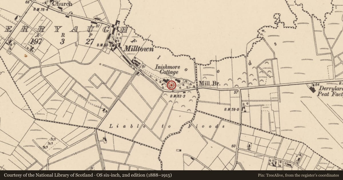 Ordnance Survey six-inch map, 2nd edition (1888–1915) covering the location of Sundial At Ennismore House, Armagh City, Banbridge and Craigavon, with a pin at the register's coordinates