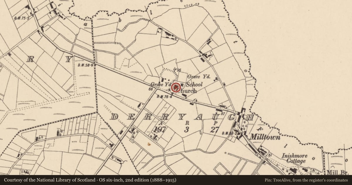 Ordnance Survey six-inch map, 2nd edition (1888–1915) covering the location of St. Andrew'S C OF I CHURCH, Armagh City, Banbridge and Craigavon, with a pin at the register's coordinates