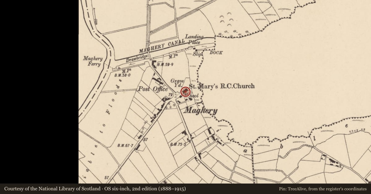 Ordnance Survey six-inch map, 2nd edition (1888–1915) covering the location of St. Mary'S R C CHURCH, Armagh City, Banbridge and Craigavon, with a pin at the register's coordinates