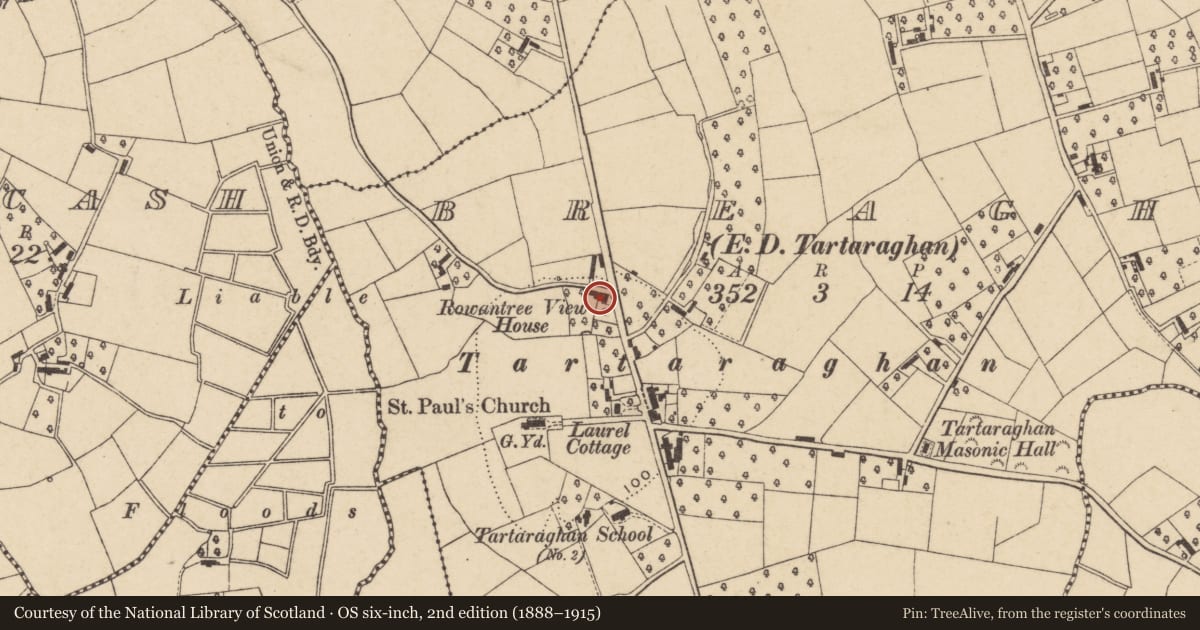 Ordnance Survey six-inch map, 2nd edition (1888–1915) covering the location of Belmont House, Armagh City, Banbridge and Craigavon, with a pin at the register's coordinates