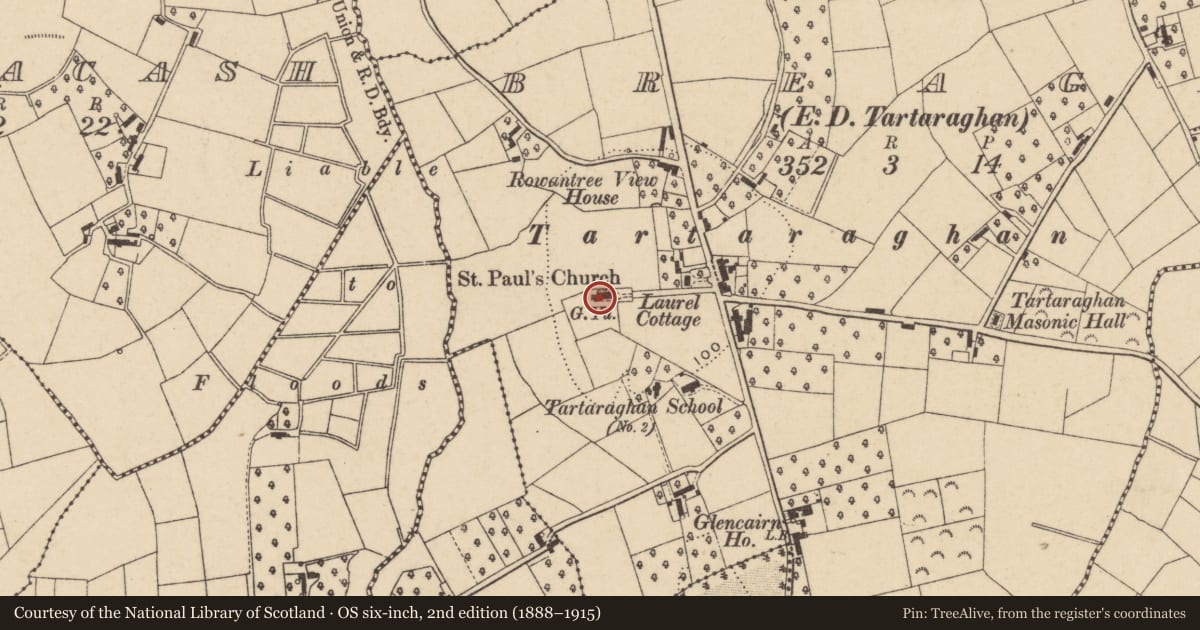 Ordnance Survey six-inch map, 2nd edition (1888–1915) covering the location of St. Paul'S C OF I CHURCH, Armagh City, Banbridge and Craigavon, with a pin at the register's coordinates